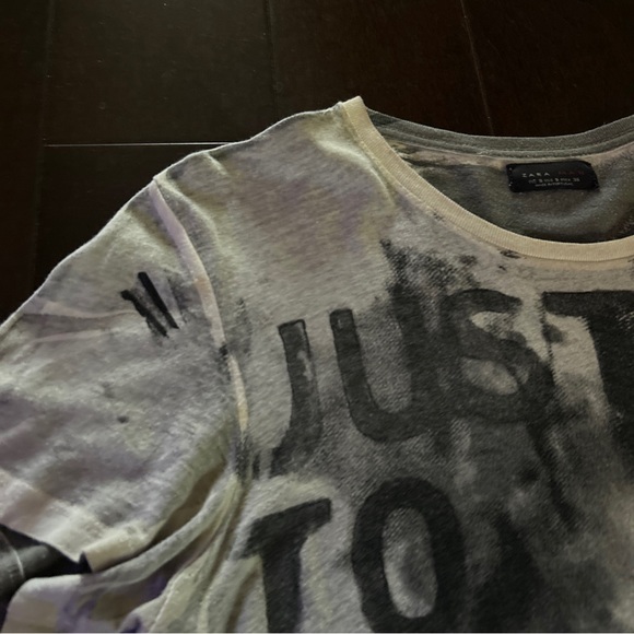 Zara Man T-Shirt Gray Distressed Graffiti Short Sleeve Cotton Tee Size Small - Picture 3 of 5